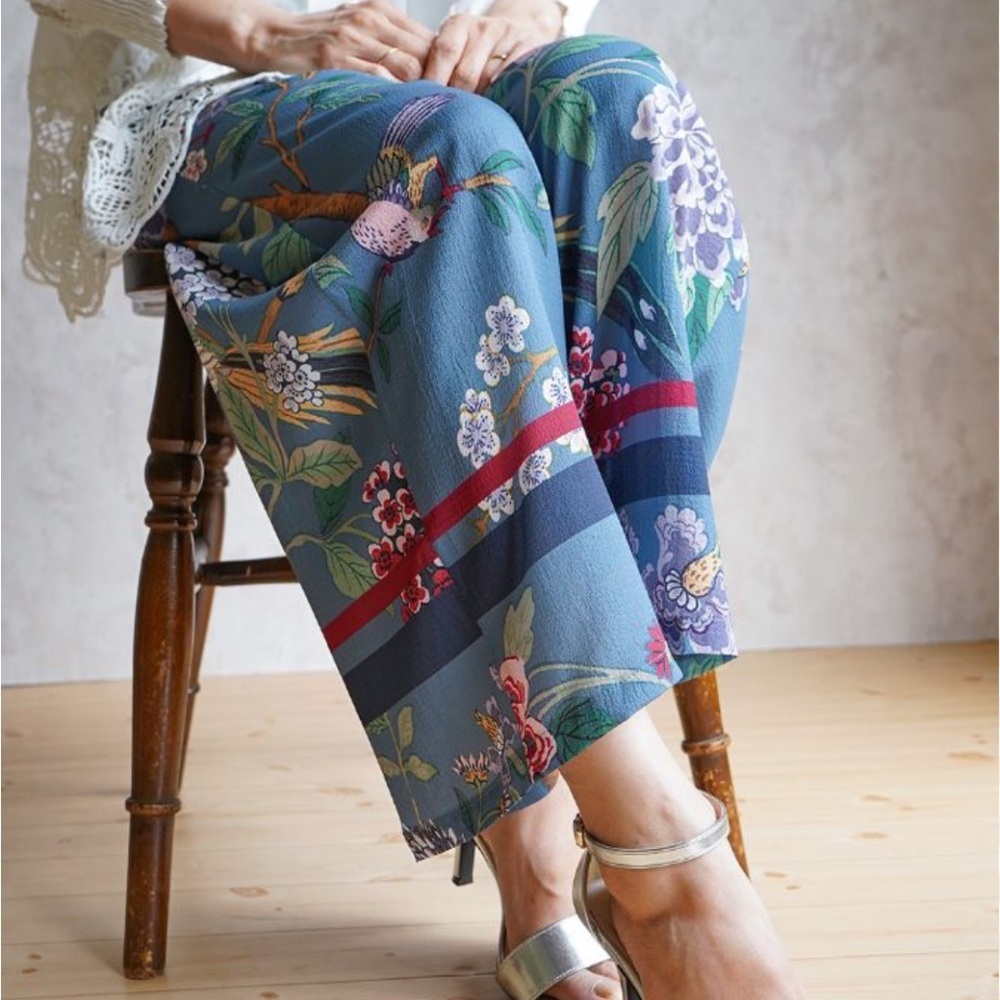 Brand new with tag H&M GP & J Baker Blue Floral Wide-Leg Pants - Picture 6 of 9